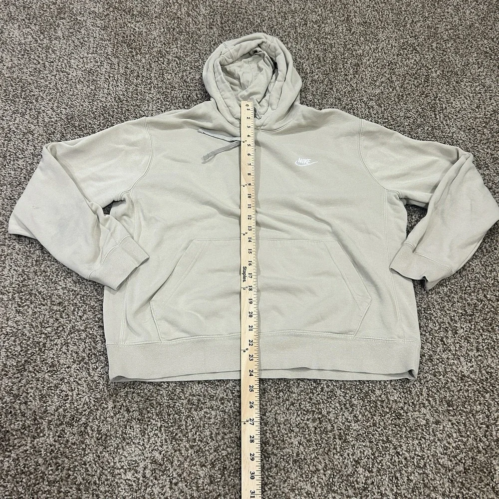 Nike Sweatshirt Womens Large Beige Pullover Hoodie Cropped Oversize Fit Swoosh